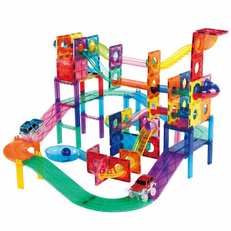 PICASSOTILES 2-in-1 Magnetic Marble Run Set & Racing Track Set, 108-Piece Set PTG108